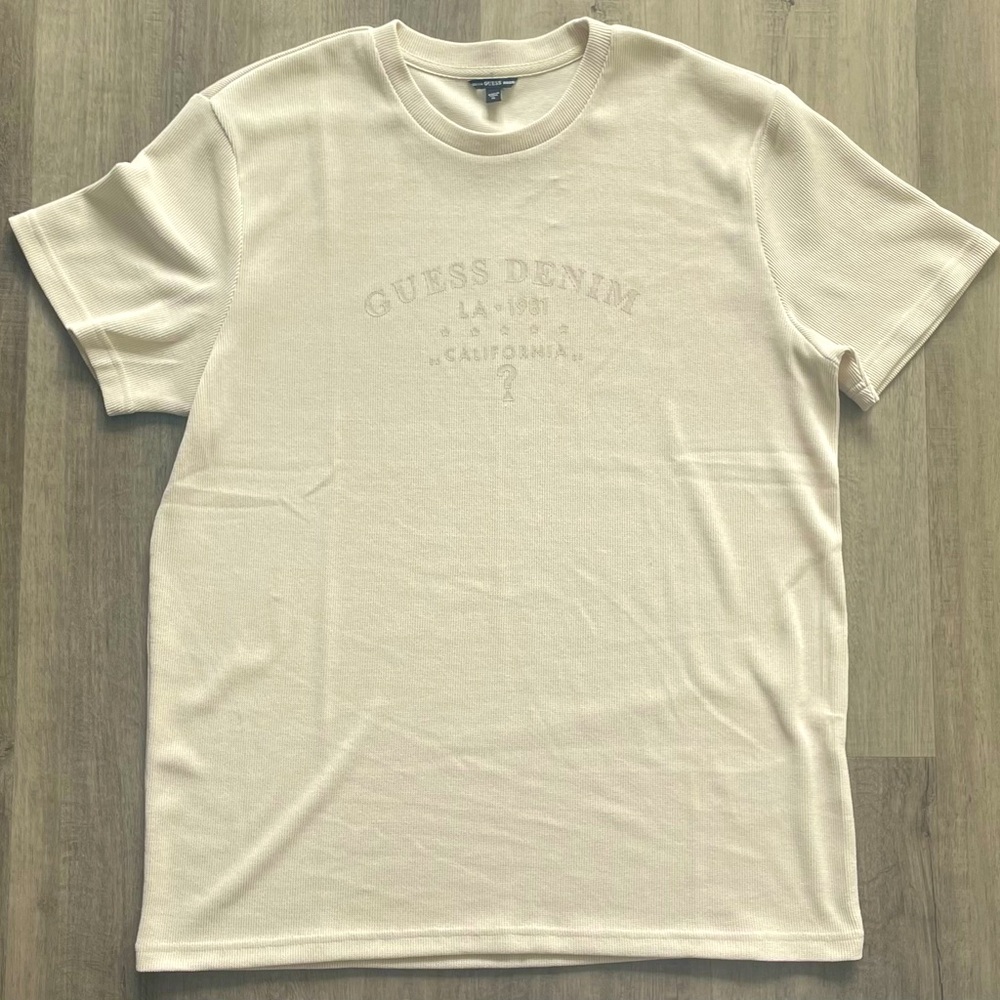 NWOT GUESS corduroy loose fit soft comfy vintage light cream boxy tee SIZE XL